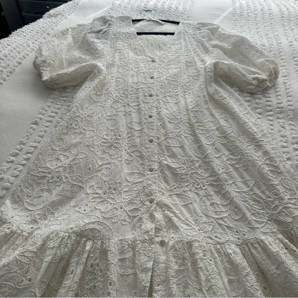 Zara White Eyelet Midi Dress - Picture 3 of 16